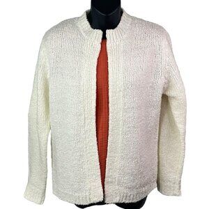 VTG 90s Boucle Open Knit Cardigan Sweater Long Sleeve Ivory  Women’s L  Academia